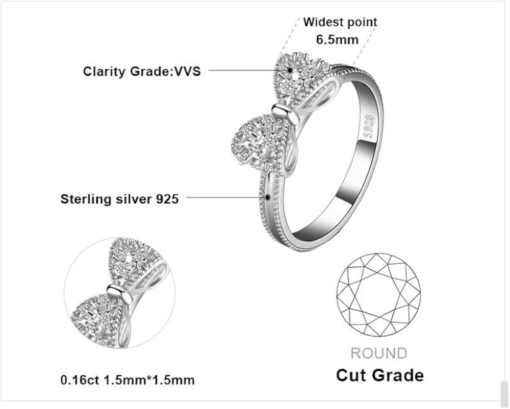 .925 Sterling Silver with White Diamond Cubic Zirconia Infinity Forever Bow Ring - Picture 4 of 10